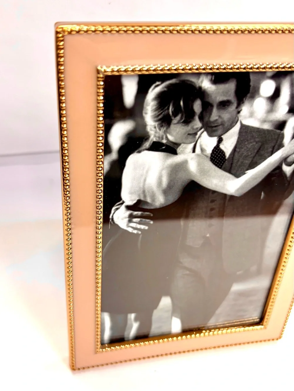 Tahari Home Picture Frame 4 x 6 Peach & Gold Beaded Trim Metal  F461010